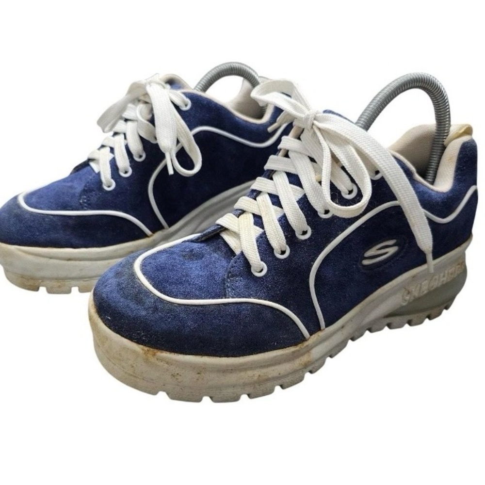 Skechers Jammers Vintage Womens Suede  Navy and White Sneakers